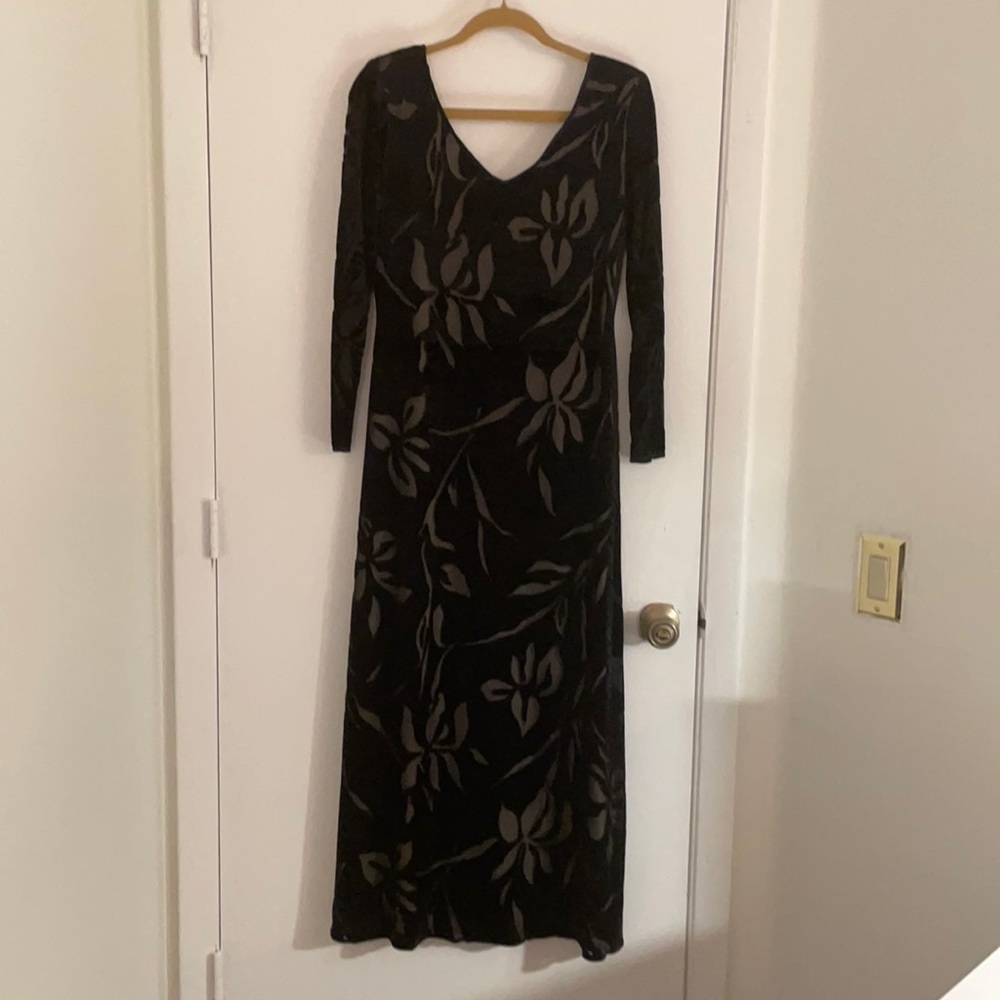 Gorgeous velvet fully nude lined long gown with wild flowers throughout.